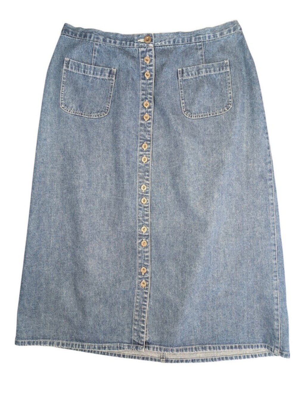 Vintage Sag Harbor Sport Cotton Denim Button Front Jean Skirt.  Medium Wash. 1X